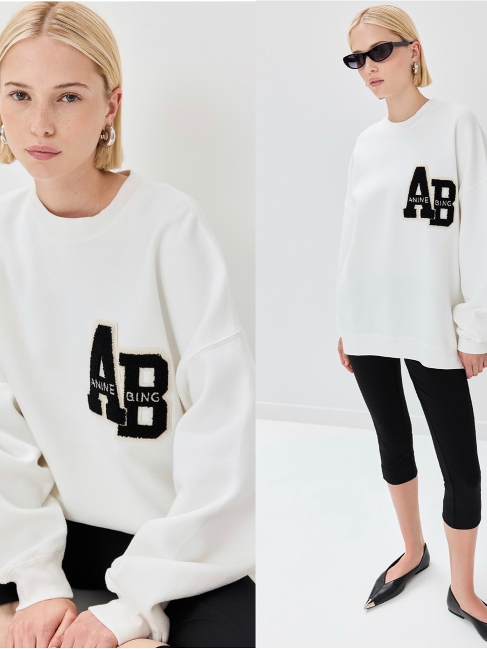 NWT Anine Bing Miles Letterman Sweatshirt White Medium $220